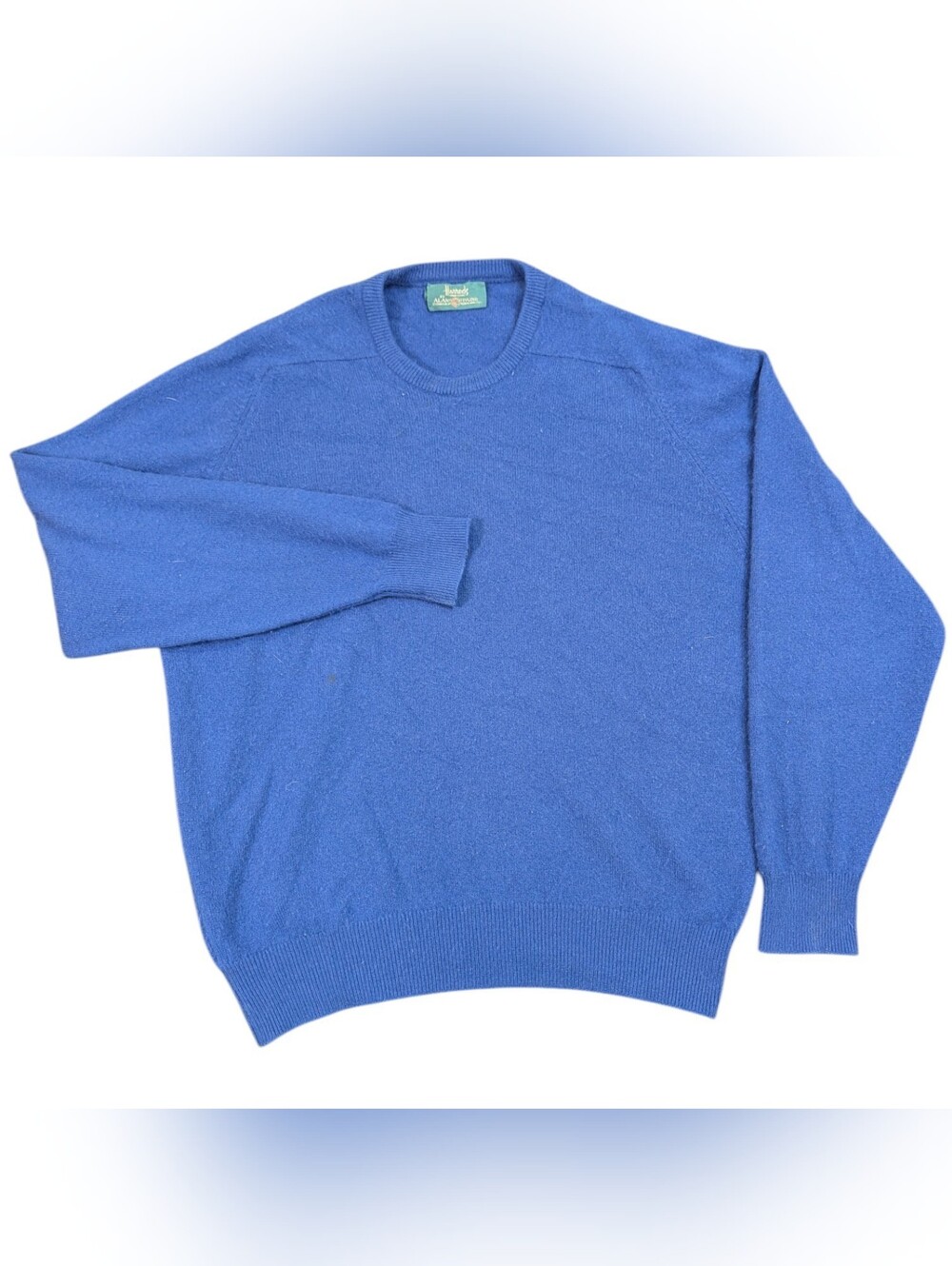 Harrods Alan Paine Vintage Men Blue Cashmere Crewneck Sweater XL(52) Preppy Offi